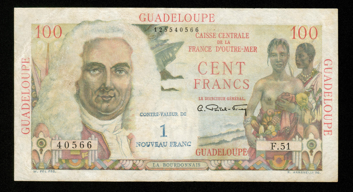 GUADELOUPE - 1 Nouveau Franc sur 100 Francs La Bourdonnais (1960) Pick 41 TTB / VF