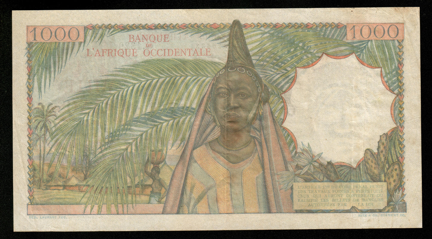 AFRIQUE OCCIDENTALE FRANÇAISE - FRENCH WEST AFRICA - 1000 Francs 1950 Pick 42 TTB / VF