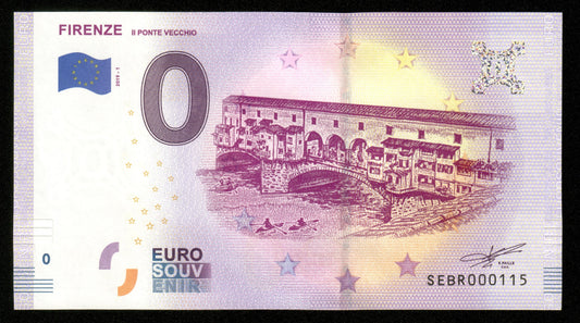 Billet Souvenir 0 Euro - Italie, FIRENZE IL PONTE VECCHIO 2019-1 NEUF / UNC