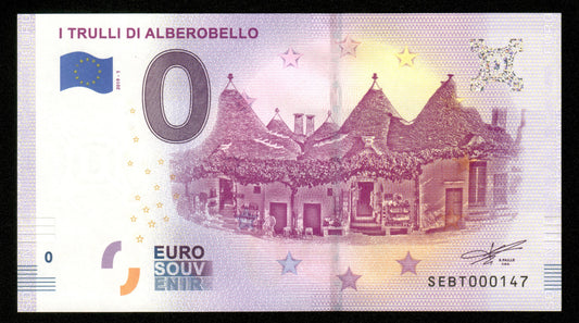 Billet Souvenir 0 Euro - Italie, I TRULLI DI ALBEROBELLO 2019-1 NEUF / UNC