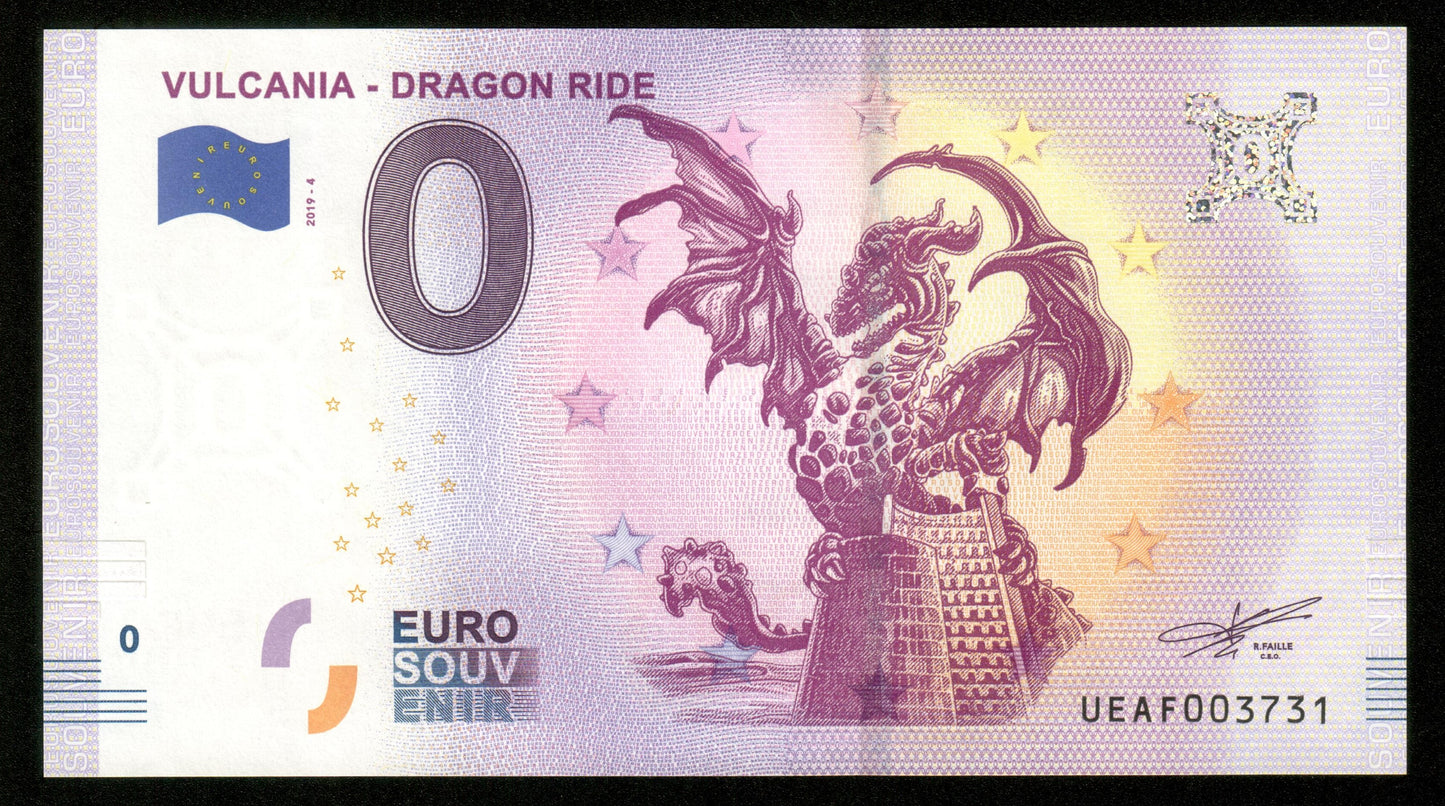 Billet Souvenir 0 Euro - France, VULCANIA - DRAGON RIDE 2019-4 NEUF / UNC