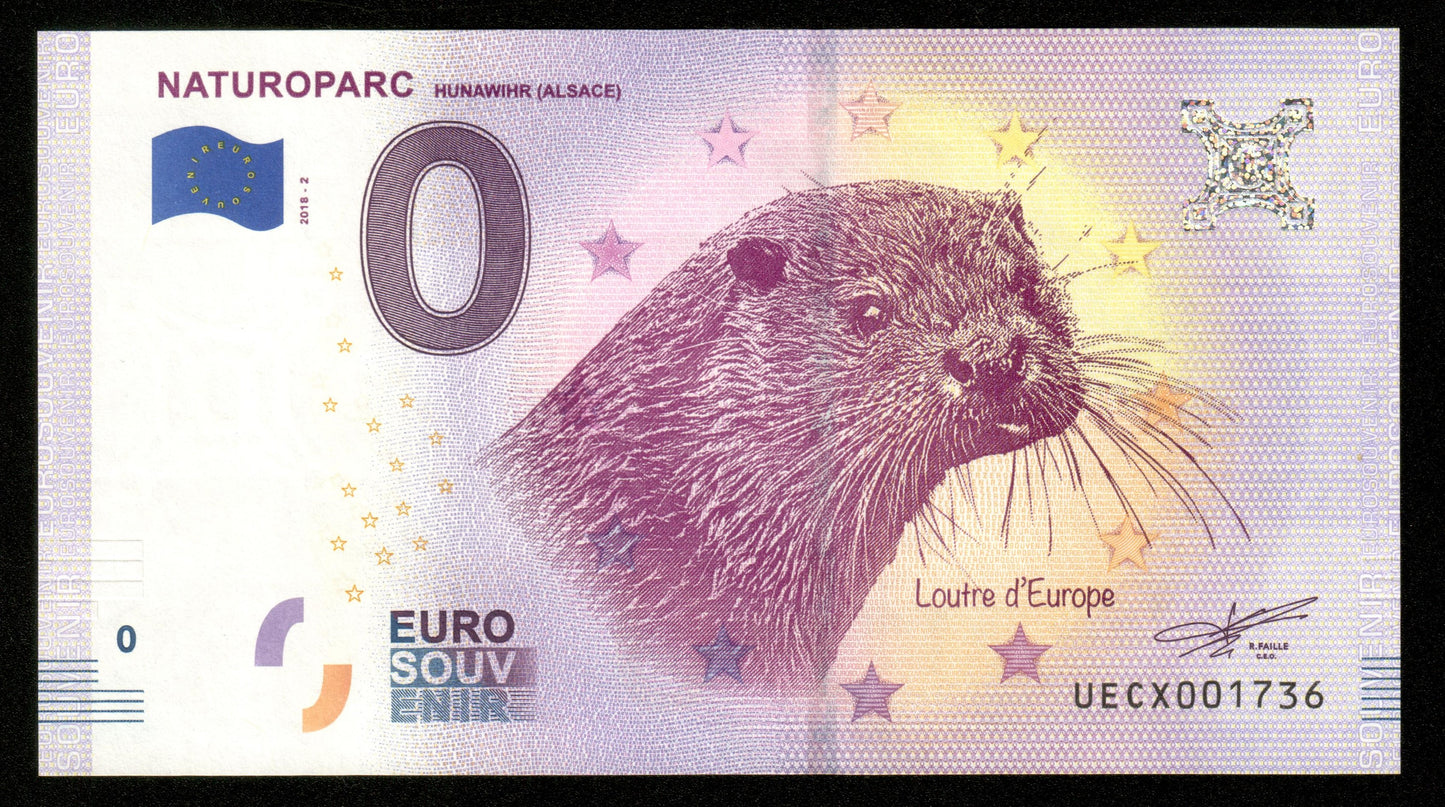 Billet Souvenir 0 Euro - France, NATUROPARC HUNAWIHR (ALSACE) L'outre d'Europe 2018-2 NEUF / UNC