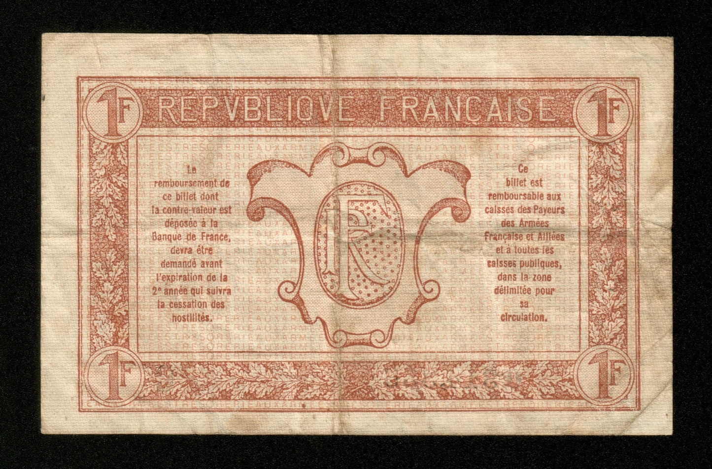 FRANCE - 1 Franc Trésorerie aux armées 1917 VF.03.03 Pick M2 TTB / VF