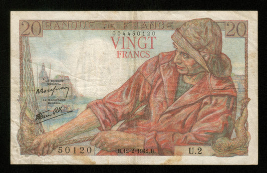 FRANCE - 20 Francs Pécheur 1942 F.13.01 Pick 100a TTB / VF