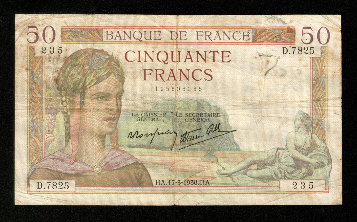 FRANCE - 50 Francs Cérès Modifié 1938 F.18.10 Pick 85b B / Good