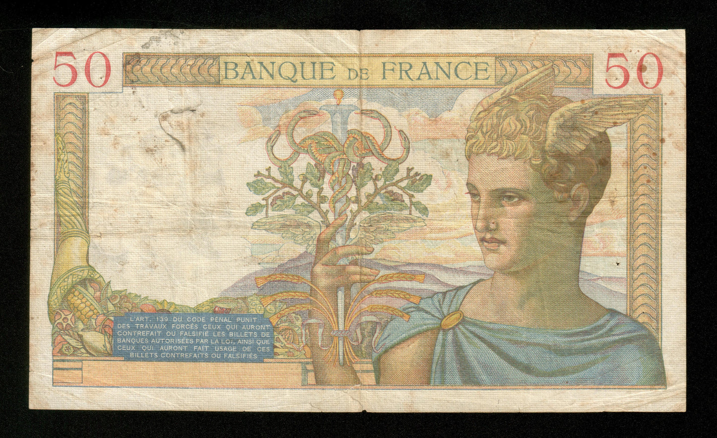 FRANCE - 50 Francs Cérès Modifié 1938 F.18.10 Pick 85b B / Good