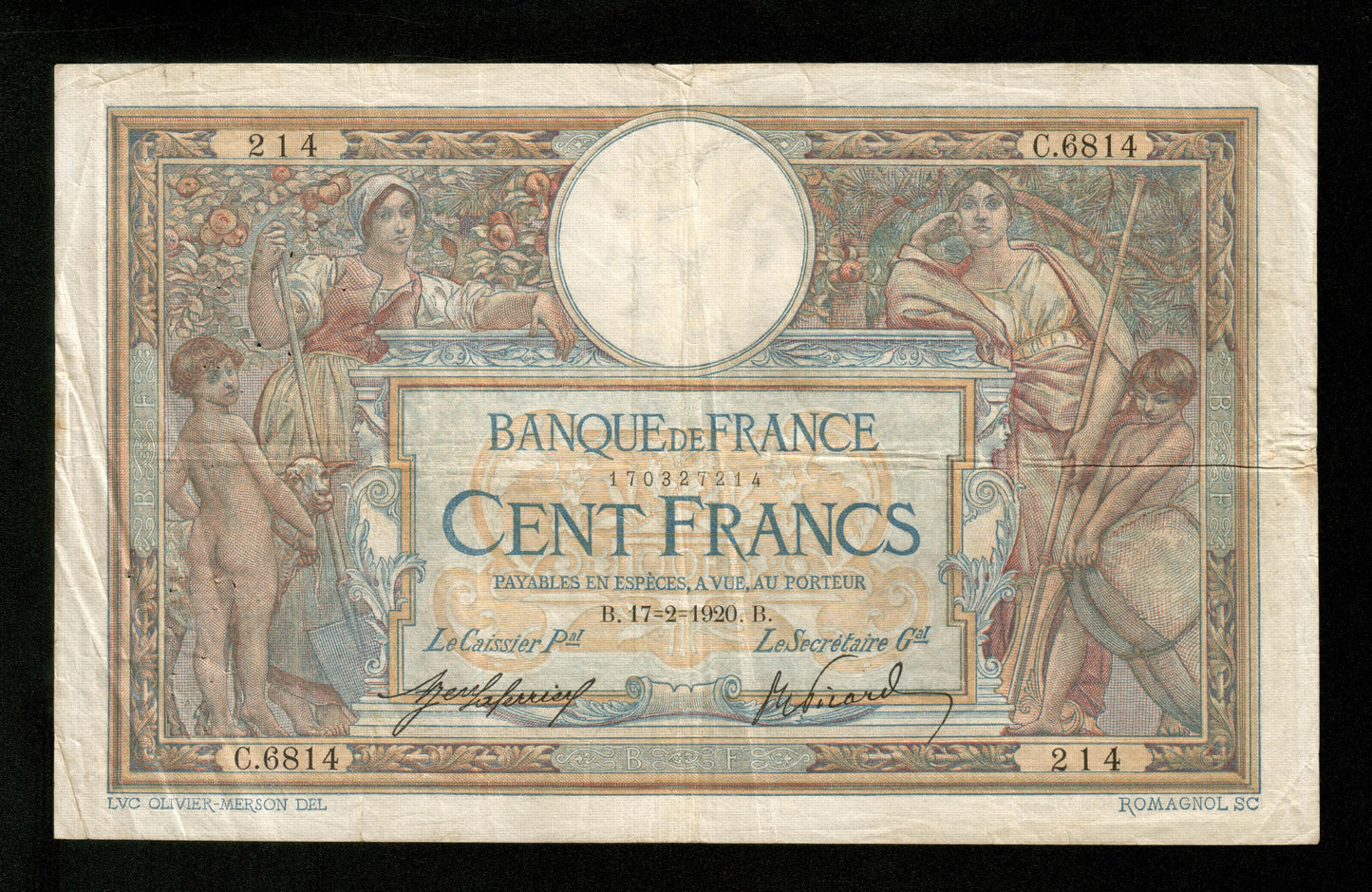 FRANCE - 100 Francs Merson 1920 F.23.12 Pick 71a TB / Fine