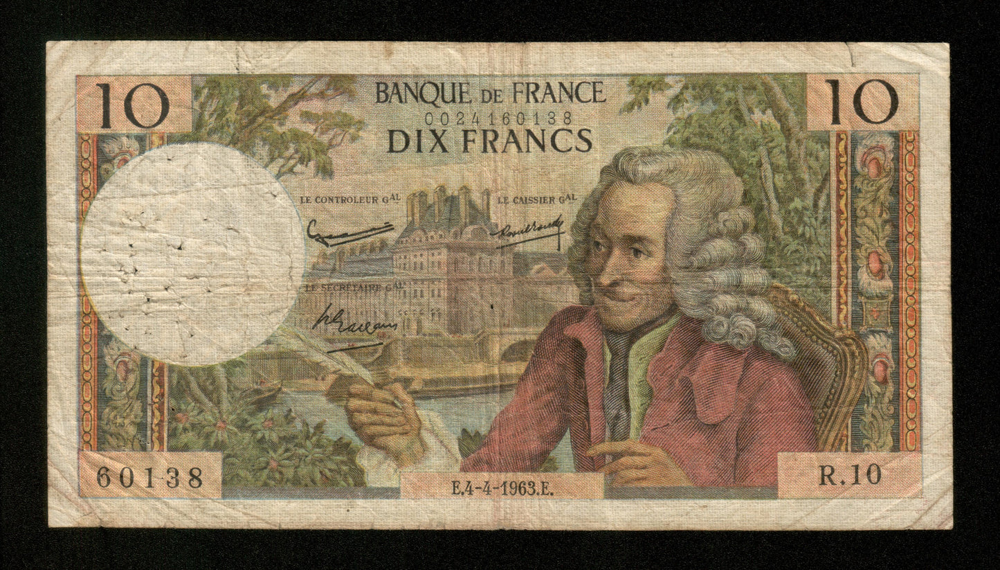 FRANCE - 10 Francs Voltaire 1963 F.62.02 Pick 147a B / Good