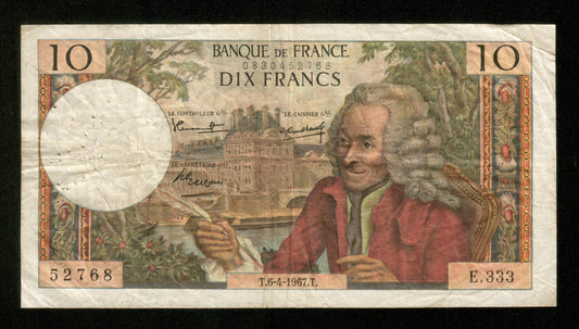 FRANCE - 10 Francs Voltaire 1967 F.62.26 Pick 147b TB / Fine