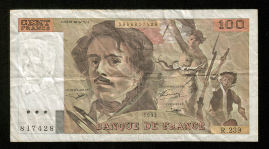 FRANCE - 100 Francs Delacroix 1993 F.69bis.08 Pick 154g TTB / VF