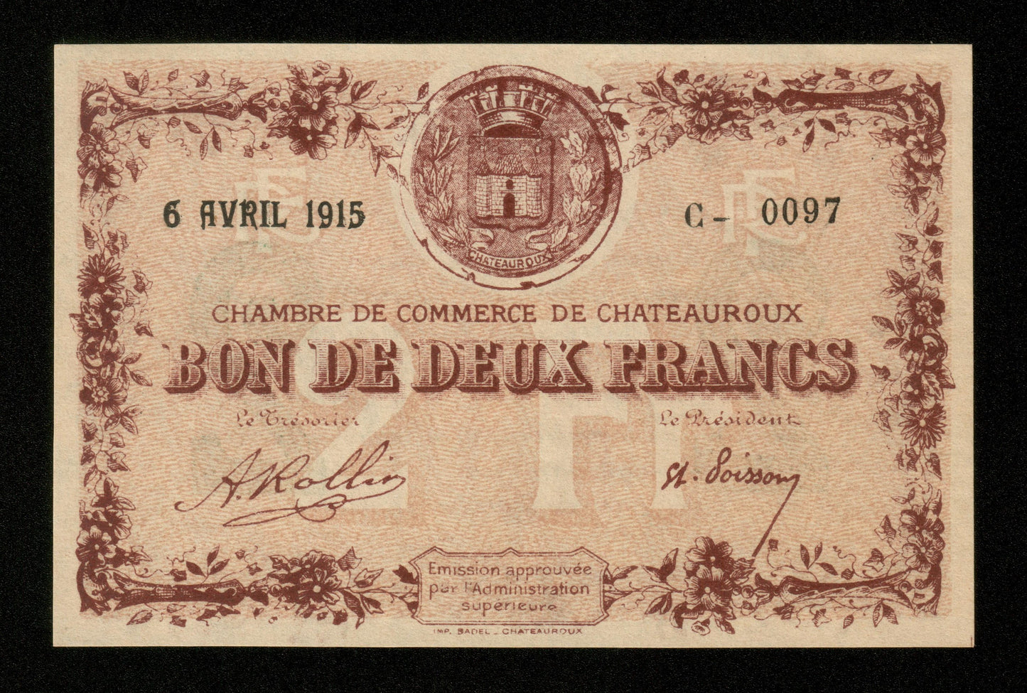 FRANCE - Chambre de Commerce de Chateauroux 2 Francs 1915 JP.46.04 SPL / AU