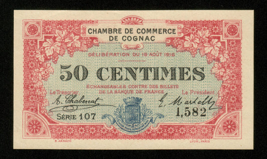 FRANCE - Chambre de Commerce de Cognac 50 Centimes 1916 JP.49.01 pr.NEUF / UNC-