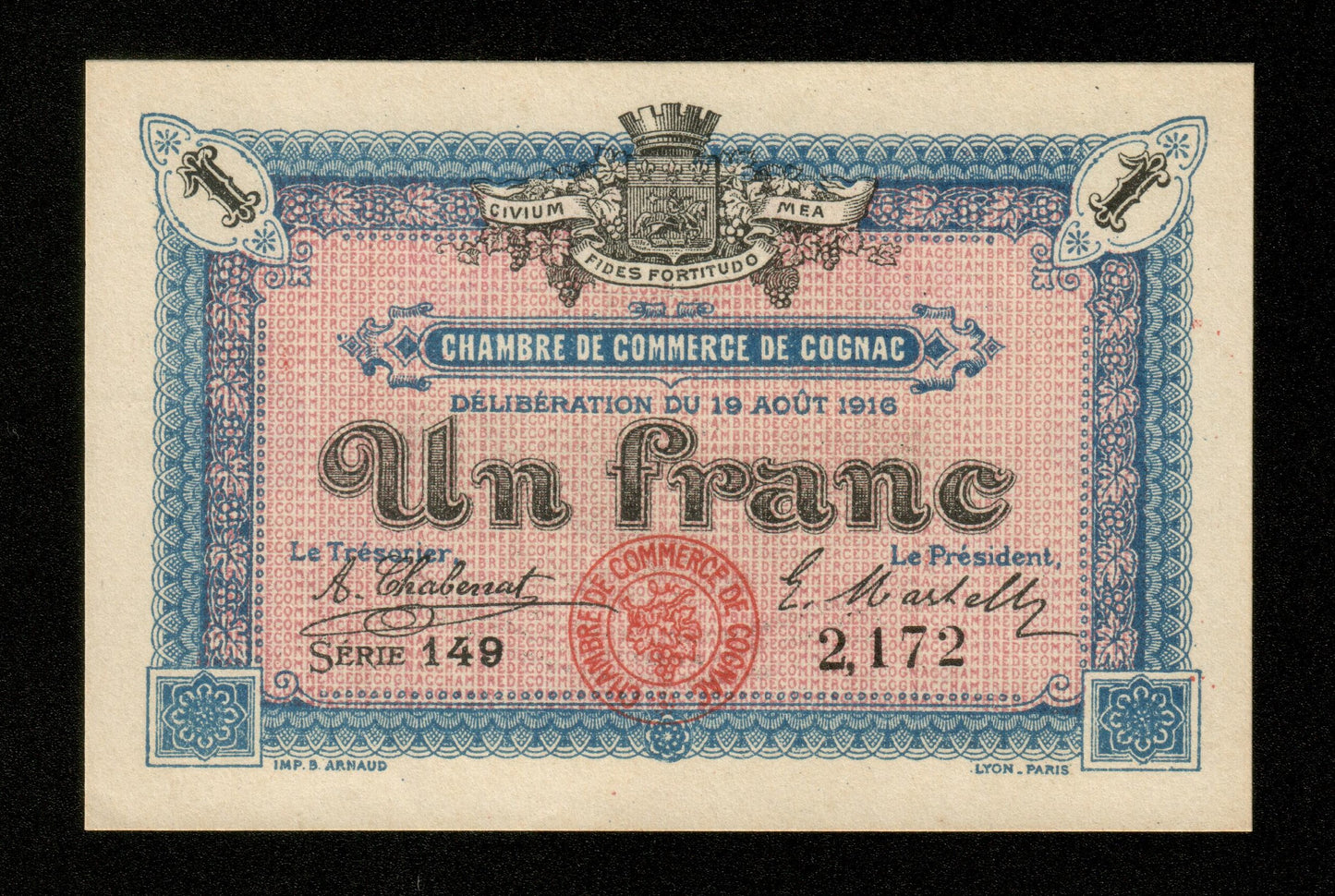 FRANCE - Chambre de Commerce de Cognac 1 Franc 1916 JP.49.03 NEUF / UNC