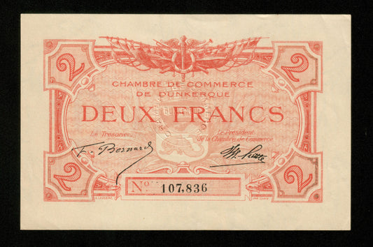 FRANCE - Chambre de Commerce de Dunkerque 2 Francs (1918) JP.54.09 pr.SPL / AU-