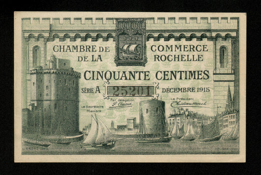 FRANCE - Chambre de Commerce de La Rochelle 50 Centimes 1915 JP.66.01 SPL / AU