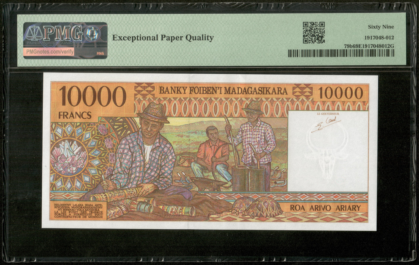 MADAGASCAR - 10000 Francs, 2000 Ariary (1995) Pick 79b PMG Superb Gem Unc 69 EPQ