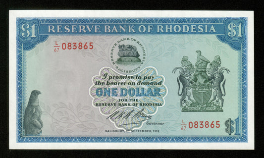 RHODÉSIE - RHODESIA - 1 Dollar 1974 Pick 30j NEUF / UNC