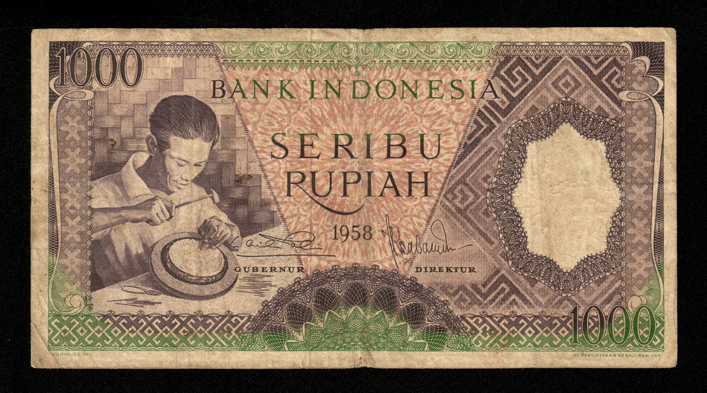 INDONÉSIE - INDONESIA - 1000 Rupiah 1958 Pick 62 Remplacement TB / Fine