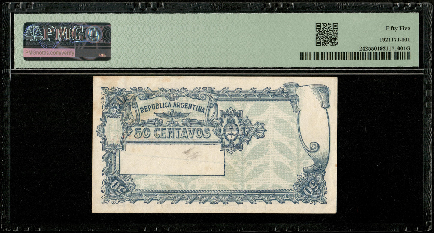ARGENTINE - ARGENTINA, Caja de Conversión - 50 Centavos 1897 (1918-1921) Pick 242 SPL  / PMG AU 55