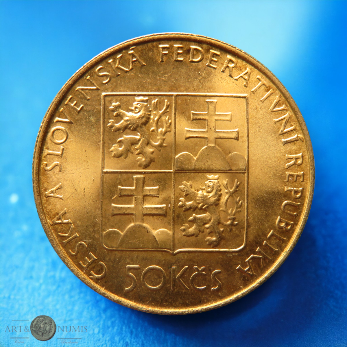 REPUBLIQUE TCHÈQUE - CZECHOSLOVAKIA - 50 Korun 1991 gold aspect KM.145