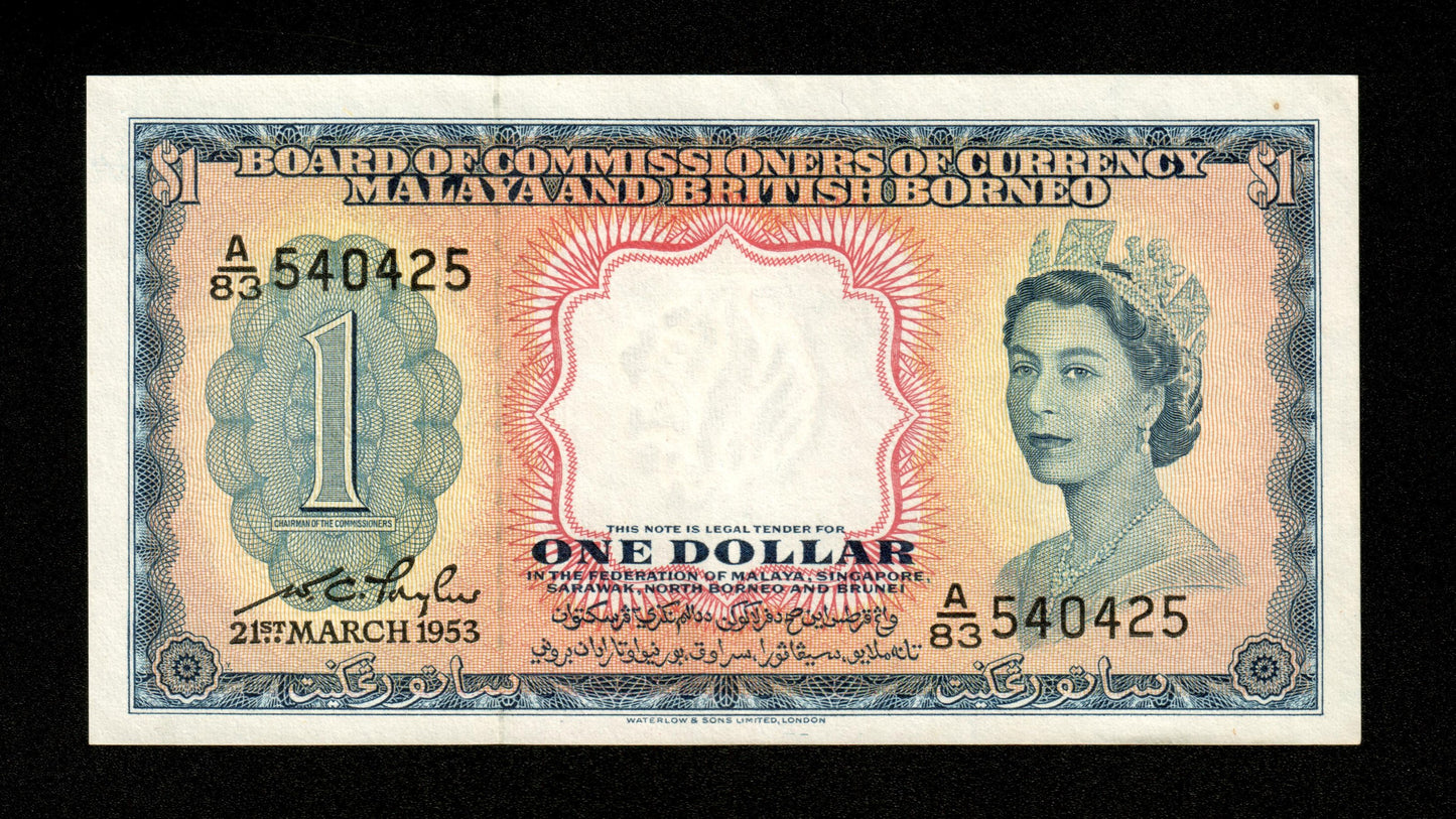 MALAYA & BRITISH BORNEO - 1 Dollar 1953 Pick 1a SPL+ / AU+