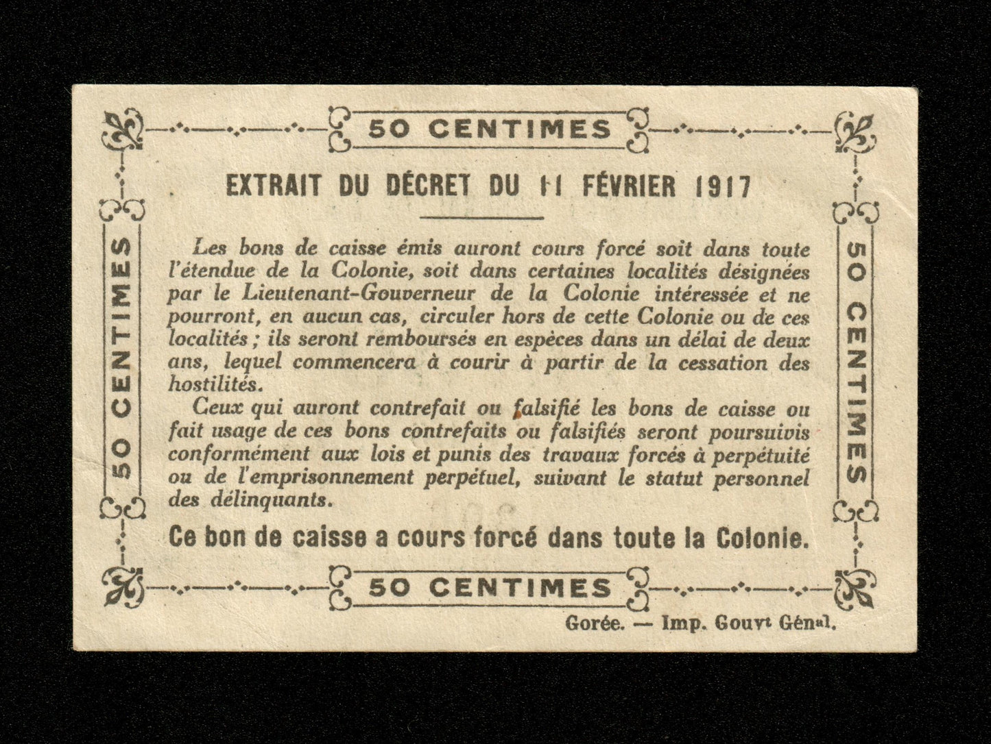 Colonie du Senegal - 50 Centimes (0,50 Francs) 1917 Pick 1c SUP+ / XF+