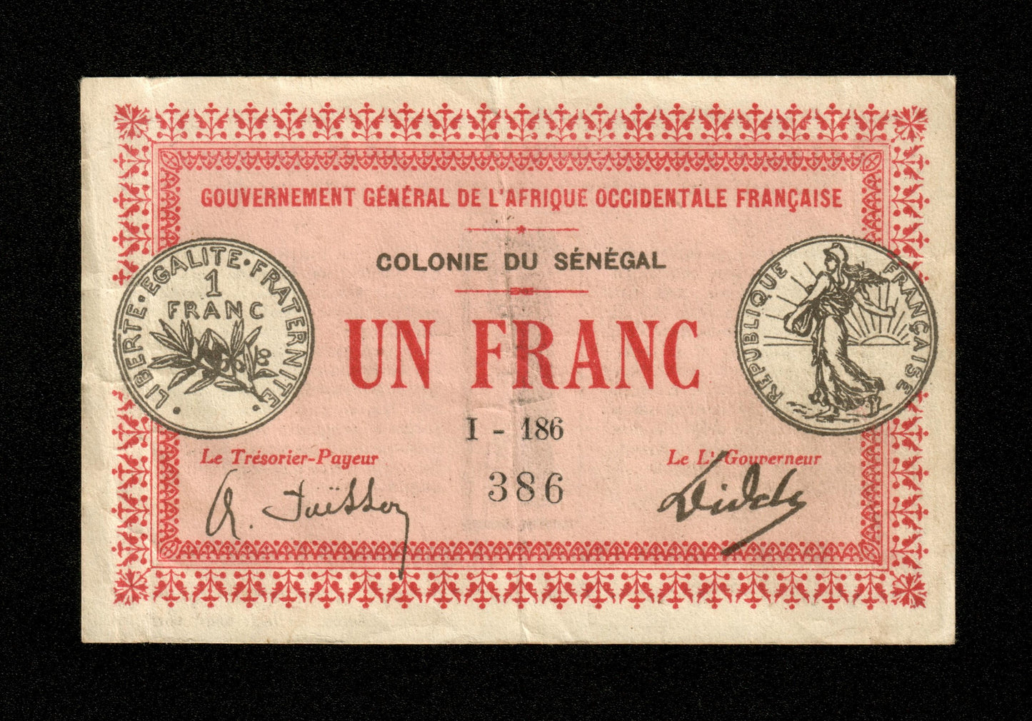 Colonie du Senegal - 1 Franc 1917 Pick 2c TTB / VF