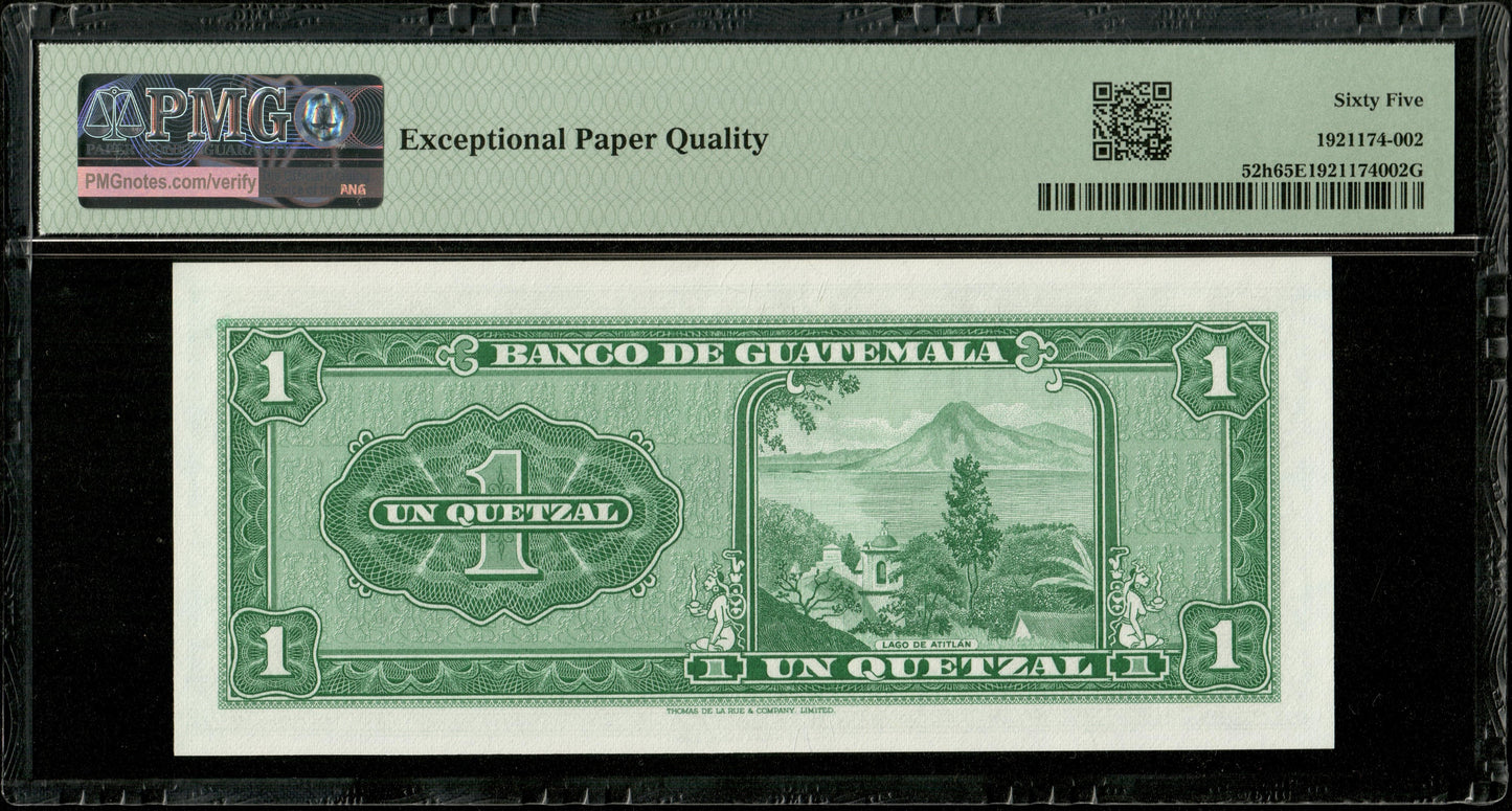 GUATEMALA - 1 Quetzal 1971 Pick 52h NEUF / PMG Gem Unc 65 EPQ