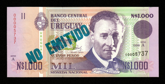URUGUAY - 1000 Nuevos Pesos 1989 NO EMITIDO Pick 67A NEUF / UNC