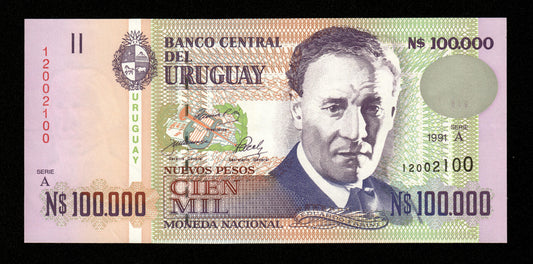 URUGUAY - 100000 Nuevos Pesos 1991 Pick 71a NEUF / UNC