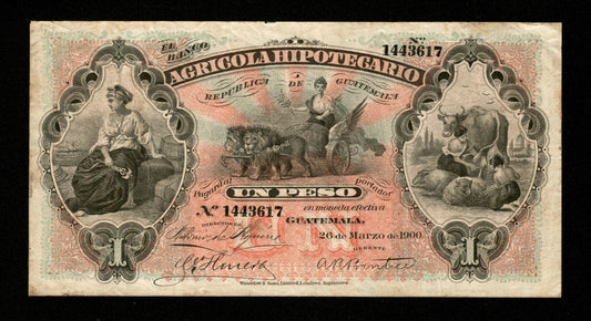 GUATEMALA - Banco Agrícola Hipotecario, 1 Peso 1900 Pick S101a TB / Fine