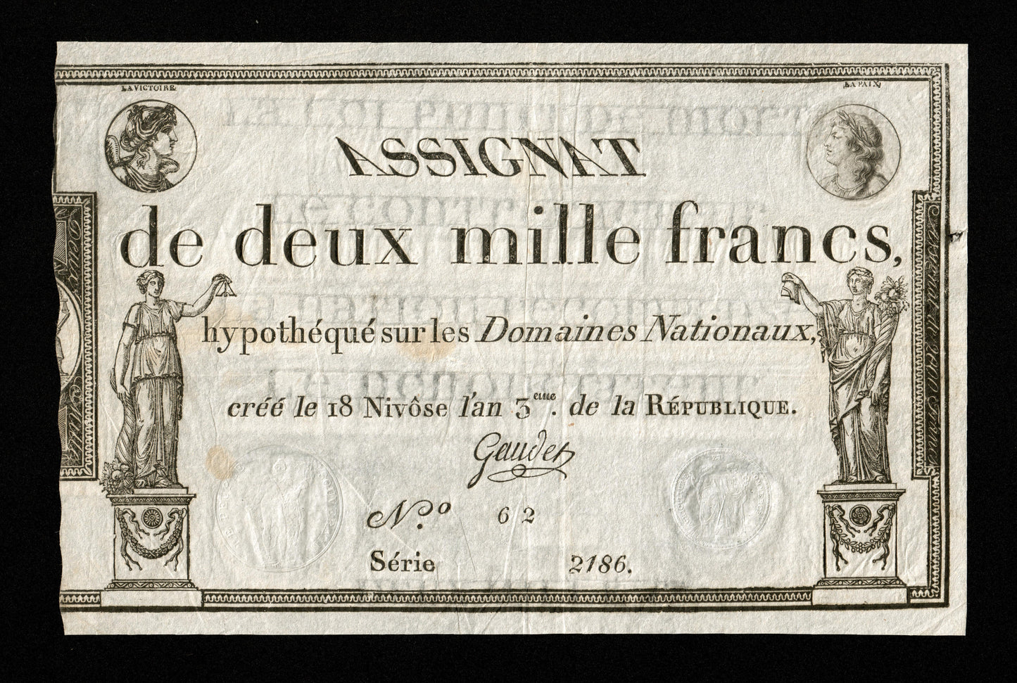 FRANCE - Assignat, 2000 Francs 1795 (18 Nivôse an 3) Ass.51a Pick A81 Sign. Gaudet TTB / VF