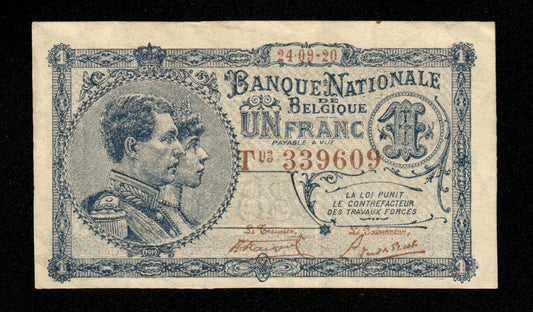 BELGIQUE - BELGIUM - 1 Franc 1920 Pick 92 TTB+ / VF+