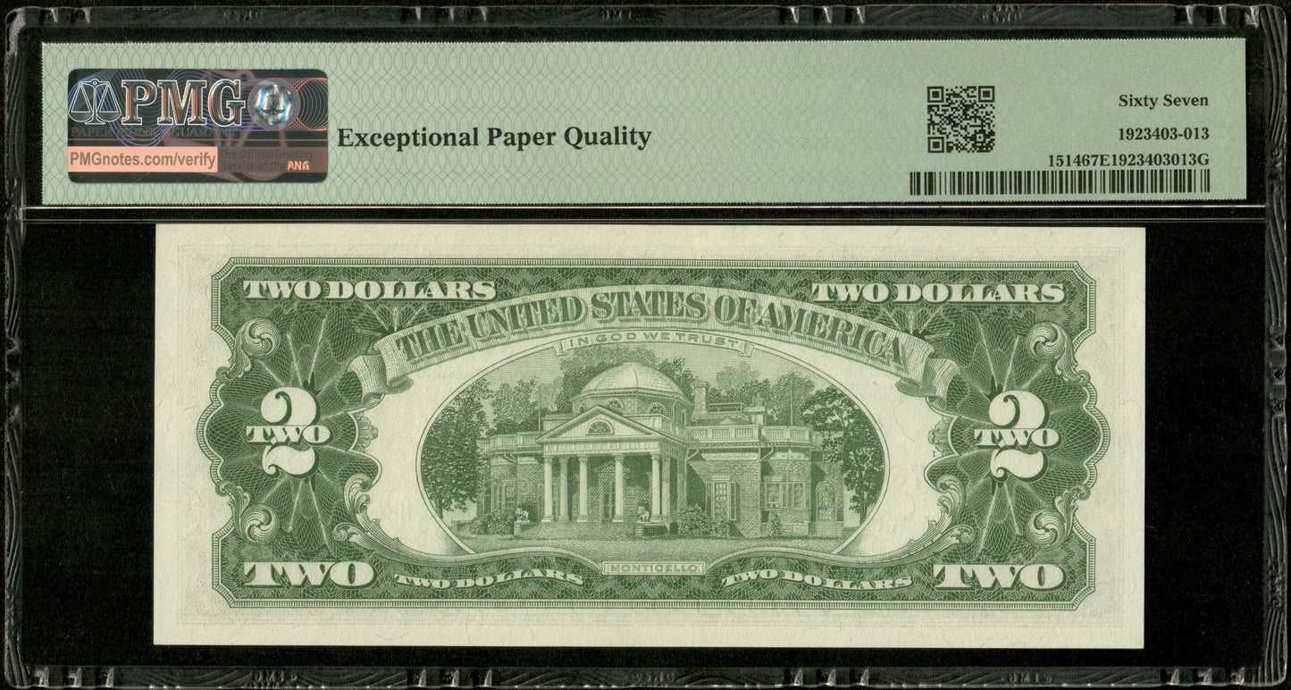 ÉTATS UNIS - USA - 2 Dollars $2 1963A Pick 382b FR1514 Sceau rouge. Legal Tender. Fowler PMG 67 EPQ