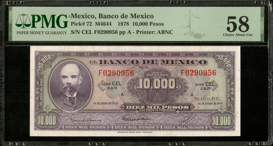 MEXIQUE - MEXICO - 10,000 Pesos 1978 Pick 72 PMG Choice About Unc 58