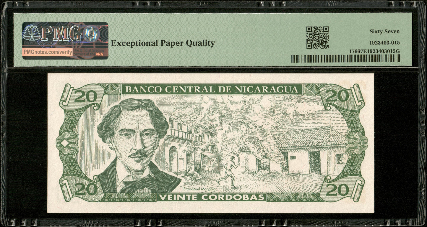 NICARAGUA - 20 Cordobas (1990) Pick 176 NEUF / PMG Superb Gem Unc 67 EPQ