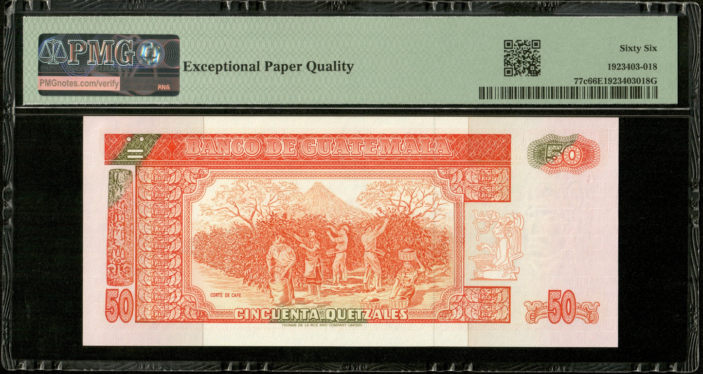 GUATEMALA - 50 Quetzales 1992 Pick 77c NEUF / PMG Gem Unc 66 EPQ Top Pop !