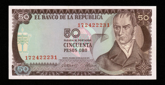 COLOMBIE - 50 Pesos Oro 1974 Pick 414 NEUF / UNC
