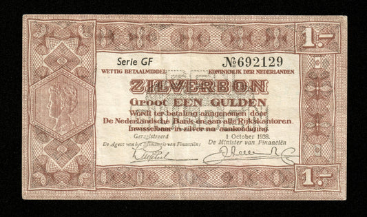 PAYS-BAS - 1 Gulden 1938 Zilverbon Pick 61 TTB / VF NETHERLANDS