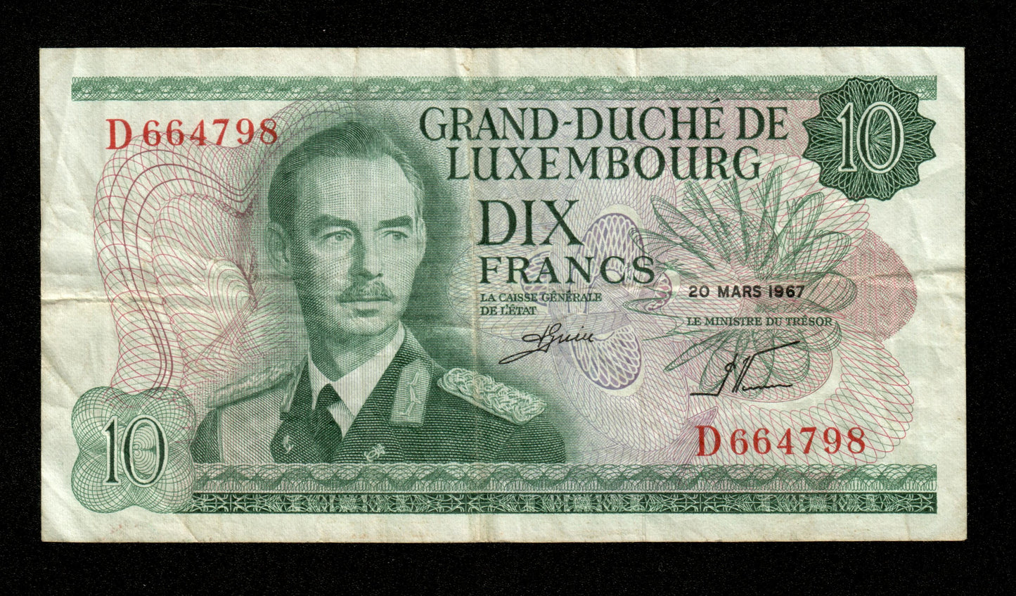 LUXEMBOURG - 10 Francs 1967 Pick 53a TTB / VF