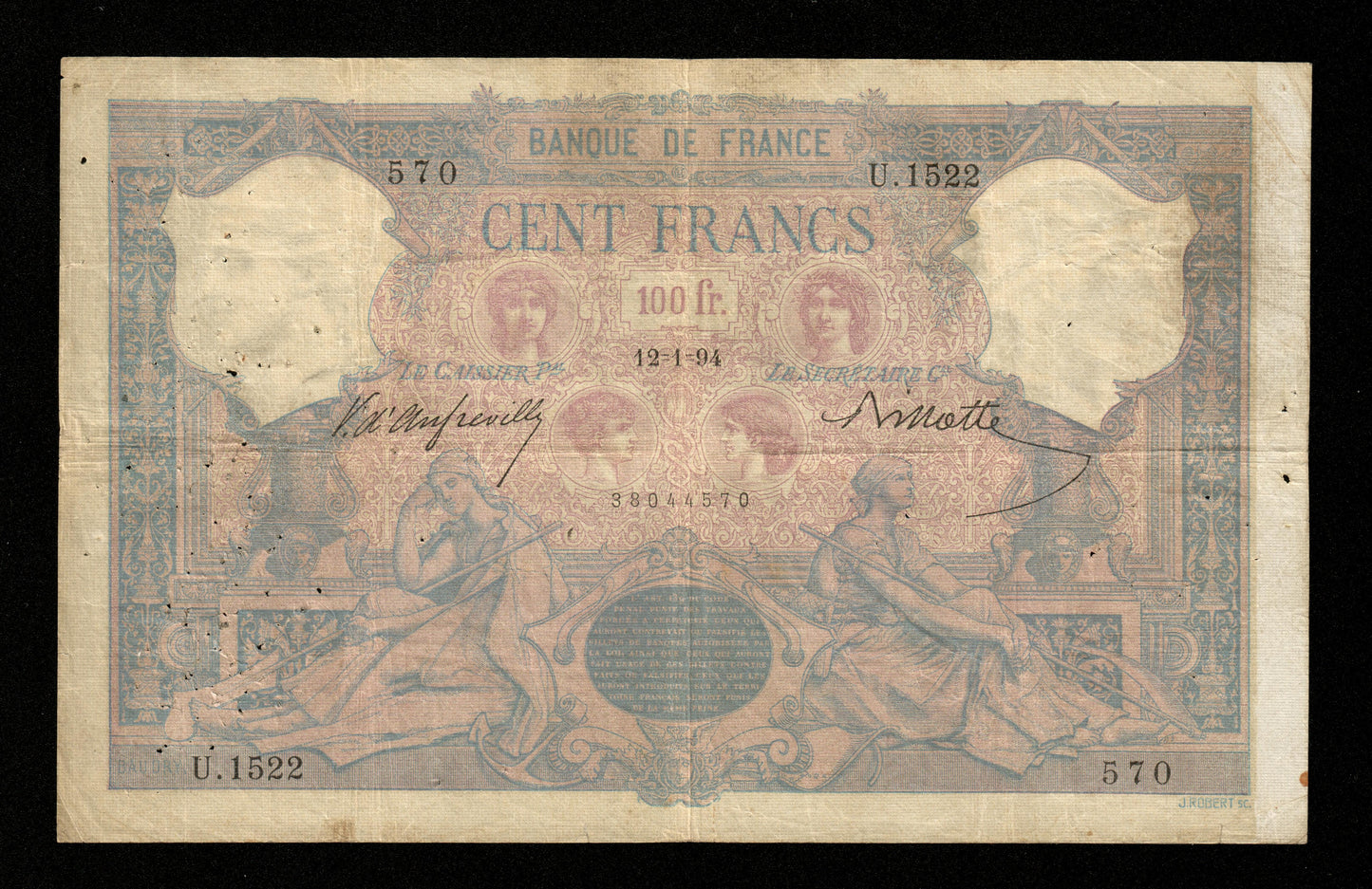 FRANCE - 100 Francs Bleu et Rose 1894 F.21.07, Pick 65b TB / Fine