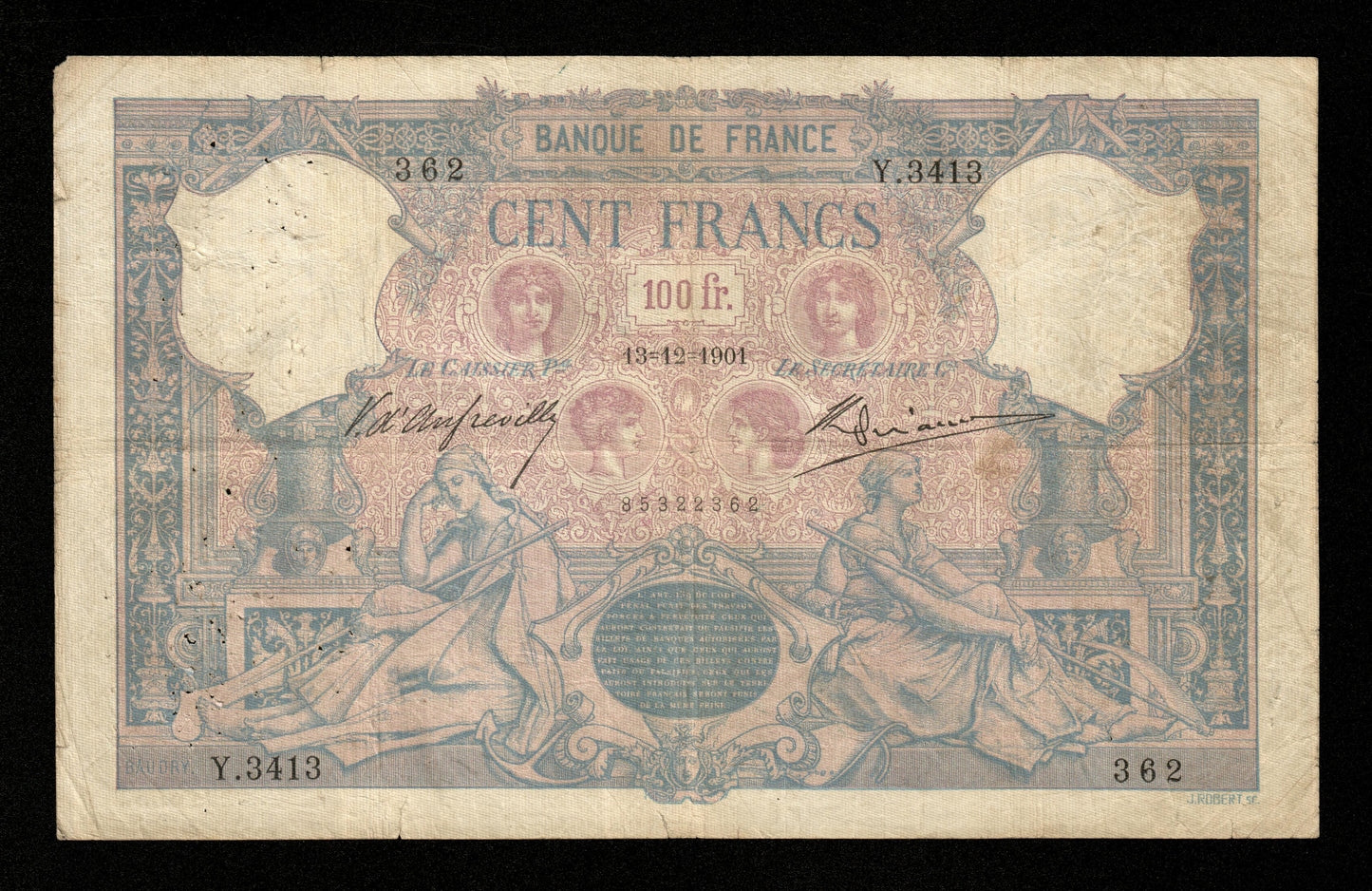 FRANCE - 100 Francs Bleu et Rose 1901 F.21.15, Pick 65c B+ / Good+
