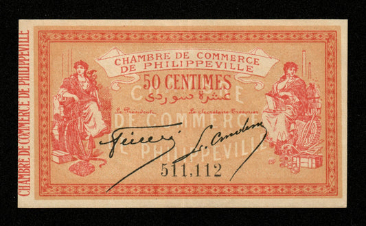 ALGÉRIE - ALGERIA - Chambre de Commerce Philippeville, 50 Centimes 1914 JP.142.05 SPL / AU