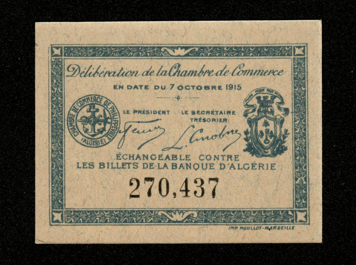 ALGÉRIE - ALGERIA - Chambre de Commerce Philippeville, 10 Centimes (0,10 Francs) 1915 JP.142.13 NEUF / UNC