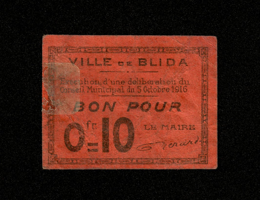 ALGÉRIE - ALGERIA - Ville de Blida, 10 Centimes 1916 TB / Fine