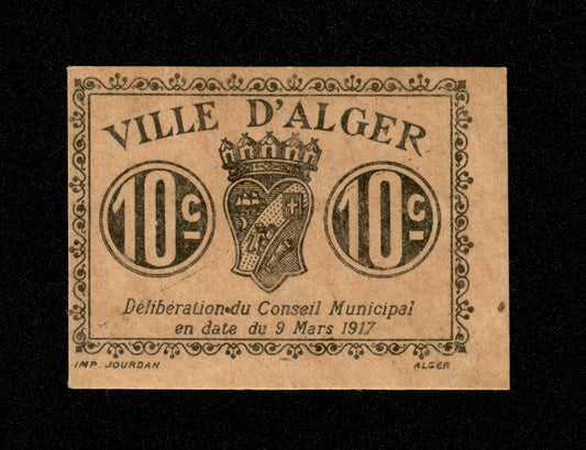 ALGÉRIE - Ville d'Alger, 10 Centimes 1917 SPL / AU