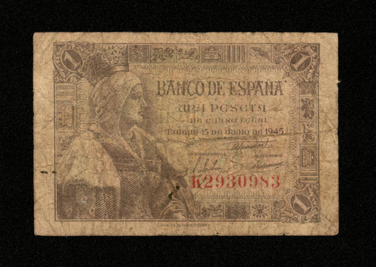 ESPAGNE - SPAIN - 1 Peseta 1945 Pick 128 B / Good