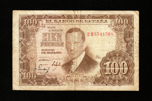 ESPAGNE - SPAIN - 100 Pesetas 1953 Pick 145a TB / Fine