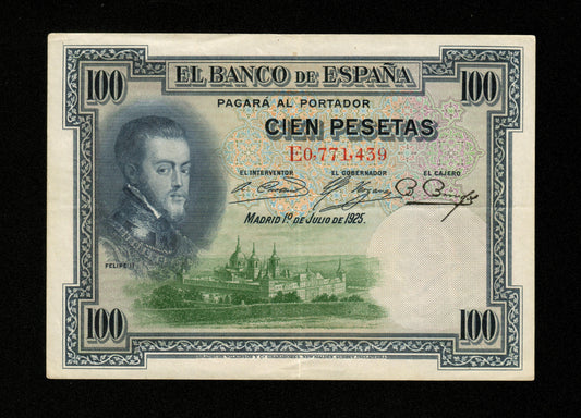 ESPAGNE - SPAIN - 100 Pesetas 1925 Pick 69c TTB+ / VF+