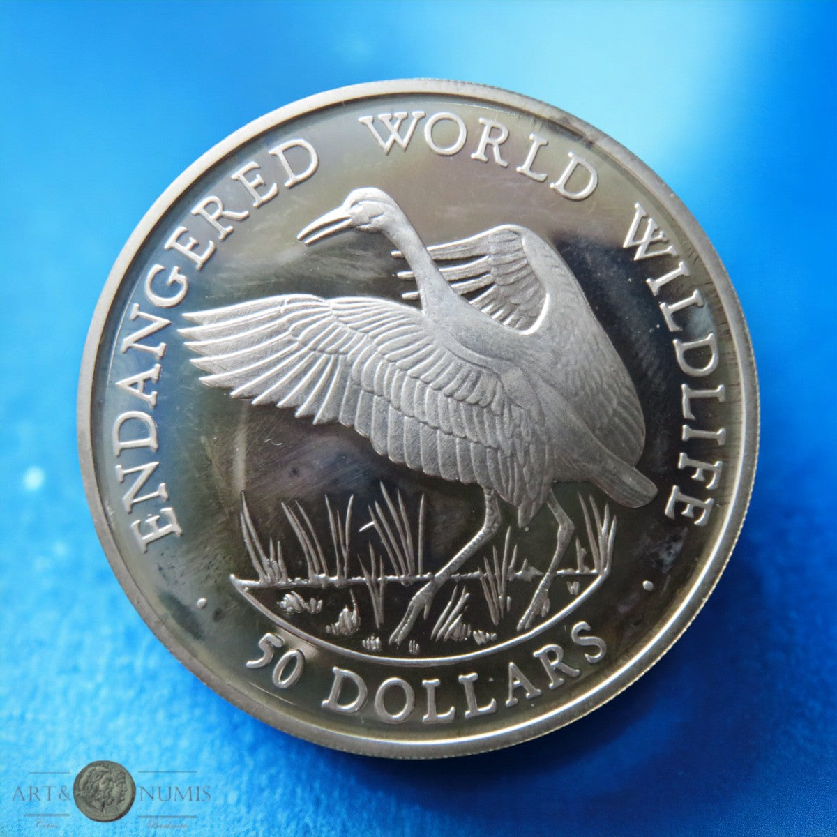 ILES COOK - COOK ISLANDS - 50 Dollars Proof Whooping crane 1990 KM.117